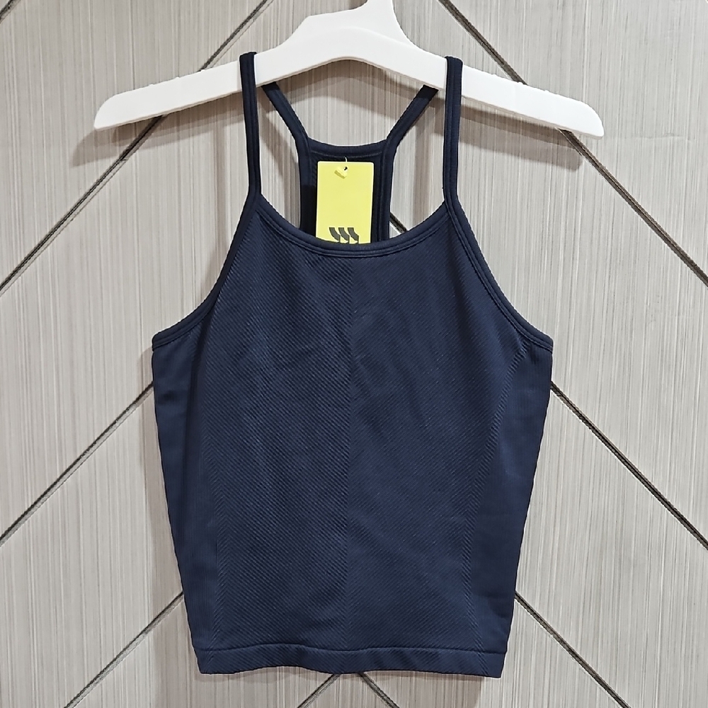all in motion Navy Cropped Tight Fit Ribbed Racerback Tank